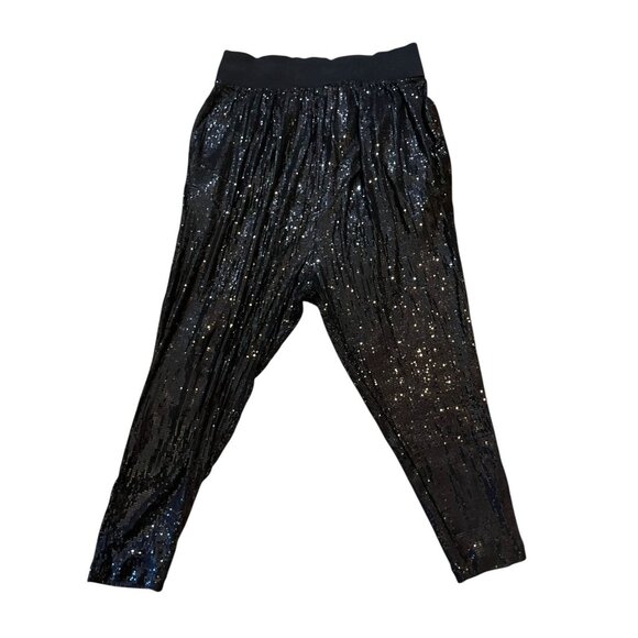 H&M Ladies Large Black Sequin Harem Pants Elastic Waist Pull On Evening Party - Picture 2 of 3